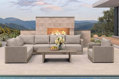 PURPLE LEAF Patio Furniture Set 8 Pieces Patio Seating Sofas Aluminum Furniture Outdoor Couch Sectional Set with Cushions and Aluminum Table Patio Conversation Sets Beige