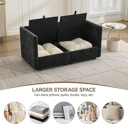 55" Cloud Modular Loveseat Sofa with Storage, Modern Upholstered Sofa Couch Small Love Seat，2 Seater Chenille Comfy Sectional Sofa with Armrests for Living Room, Small Space, Black