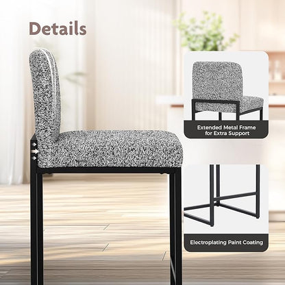 ALPHA HOME 24" Bar Stools Set of 2 Kitchen Counter Stools with Back, Counter Height Stools with Upholstered Footrest for Kitchen Island, Metal Steel Frame, Chenille, Gray