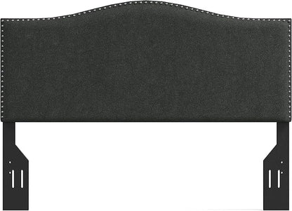 Glenwillow Home Kameli Nailhead-Trim Camelback Upholstered Headboard, Gray, Full/Queen