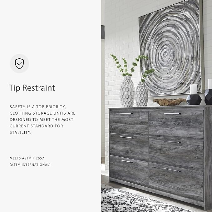 Signature Design by Ashley Baystorm Rustic Coastal 6 Drawer Dresser, Smoky Gray