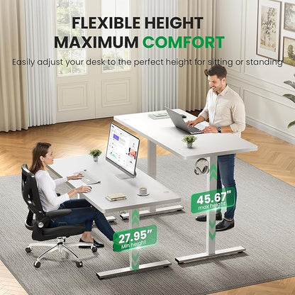 SIAGO Electric Standing Desk Adjustable - 60x28 Inch Sit Stand Desk with 1 Inch Thick Tabletop, Double Beam Frame, 3 Memory Height Adjustment, Cable Management for Home Office