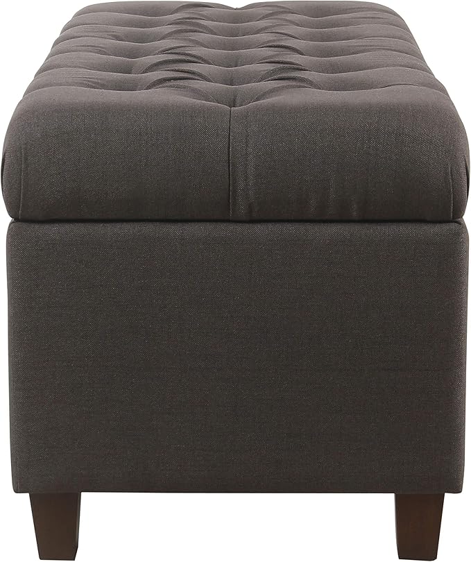 Homepop Home Decor | Tufted Ainsley Button Storage Ottoman Bench with Hinged Lid | Ottoman Bench with Storage for Living Room & Bedroom, Charcoal Gray 18x40x18 inches