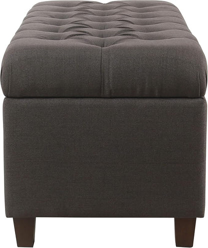 Homepop Home Decor | Tufted Ainsley Button Storage Ottoman Bench with Hinged Lid | Ottoman Bench with Storage for Living Room & Bedroom, Charcoal Gray 18x40x18 inches