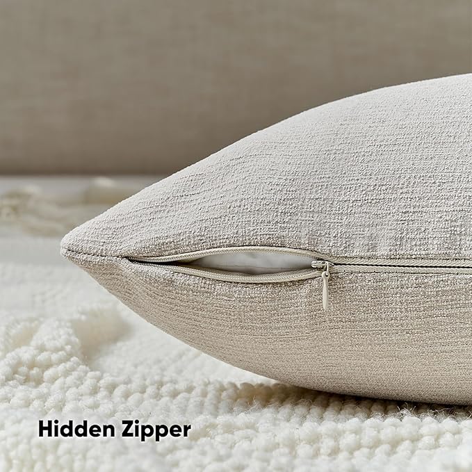 FUTEI Oatmeal Chenille Decorative Throw Pillow Covers 18x18 Inch Set of 2,Soft Cozy Faux Linen Textured Cushion Case,Farmhouse Home Decor for Couch Living Room