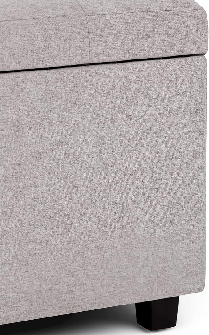 SIMPLIHOME Cosmopolitan 34 inch Wide Transitional Rectangle Storage Ottoman in Cloud Grey Linen Look Fabric, Assembled, For the Living Room, Entryway and Family Room