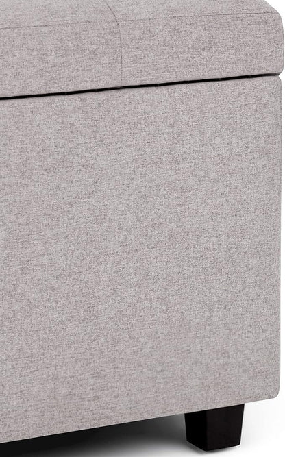 SIMPLIHOME Cosmopolitan 34 inch Wide Transitional Rectangle Storage Ottoman in Cloud Grey Linen Look Fabric, Assembled, For the Living Room, Entryway and Family Room