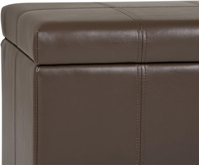 SIMPLIHOME Dover 36 inch Wide Contemporary Rectangle Storage Ottoman Bench in Chocolate Brown Vegan Faux Leather, Assembled, For the Living Room, Entryway and Family Room
