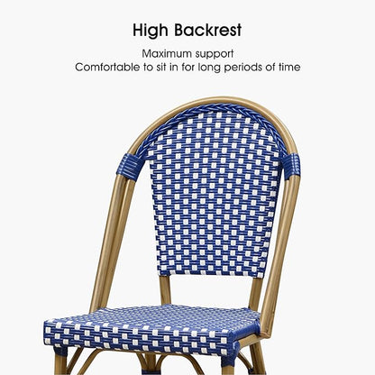 PURPLE LEAF French Bar Stool Set of 2 Bamboo Print Finish Patio Bar Stools with Back Rattan Chairs Wicker Bar Height Stool 30" with Footrest Kitchen Island Stools Outdoor Barstool Royal Blue