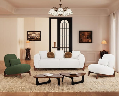 Morden Fort Modern Cloud Couch - 3 Seater Sherpa Boucle Sofa with Wood Legs, Ultra-Thick High Resilience Cushion with 3 Matching Pillows Upholstered Comfy Couch Sofa for Living Room - Off White