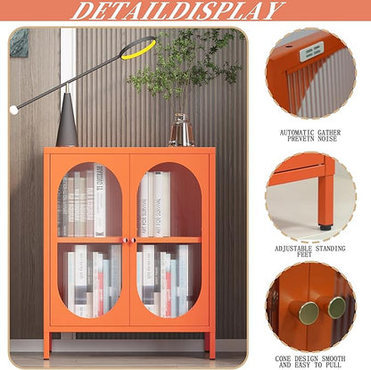 Metal Storage Cabinets, Modern Accent Cabinet with 2 Acrylic Doors, Sideboards with Adjustable Shelf and high feet, Entryway Storage Cabinet for Home, Office, Living Room,Sideboard, Hallway