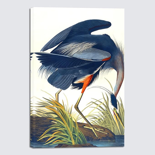Wieco Art Canvas Print Wall Art Great Blue Heron by John James Audubon Vintage Poster Birds of America Antique Bird Illustration Wall Art for Living Room Home Kitchen Decorations