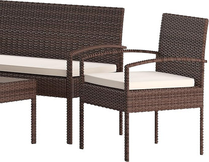 Flash Furniture Aransas Series 4 Piece Brown Patio Set with Steel Frame and Beige Cushions