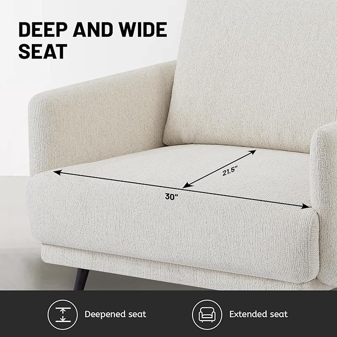 Oversized Accent Chair for Living Room Chairs Reading Arm Chair Comfy Modern Single Sofa Side Chairs with Metal Legs & Soft Cushion for Bedroom, Waiting Room (Chenille Oatmeal, Set of 2)