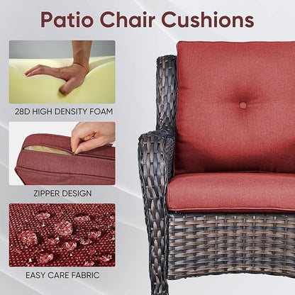 Outdoor Chair Cushions for Patio Furniture - 1 Pack Outside High Back Thick Water-Resistant Cushion 22x24 with Zipper Cover for Wicker Glider Rocking Chairs Loveseat Couch – Red/Buckle