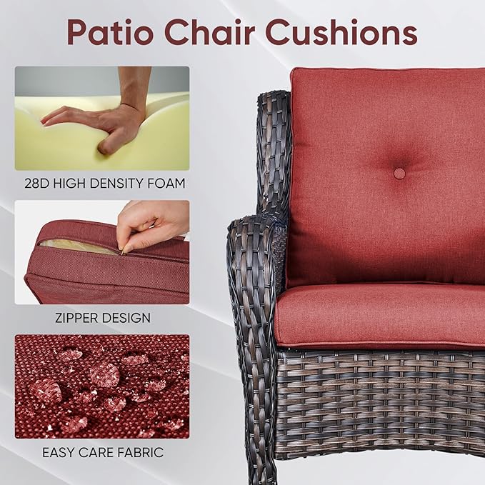 Patio Chair Cushions 6 Packs - Outside High Back Thick Water-Resistant Cushion 22x24 with Zipper Cover for Outdoor Glider Rocking Chairs Loveseat 3-Seater Couch Sofa – Red/Buckle