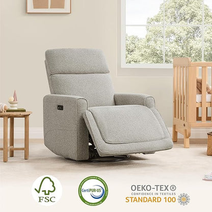 CHITA Electronic Power Recliner Chair Swivel Glider, FSC Certified Modern Nursery Rocking Chair with USB and Type-C Ports, Light Grey