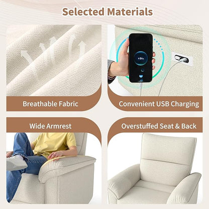 Power Lazy Boy Recliner Chair, Zero Wall Hugger Nursing Recliner for Living Room with USB Port, Lazy Recliners Chair for Adults, Reclining Armchair for Small Space/Bedroom/Apartment (Beige)