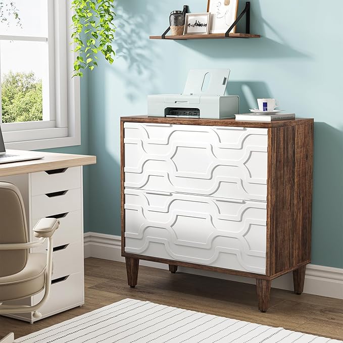 Tribesigns 2-Drawer File Cabinet, Lateral Filing Cabinet for A4/Letter/Legal Size, Office Storage Cabinet, Printer Stand with Storage Drawer for Home Office, White and Brown