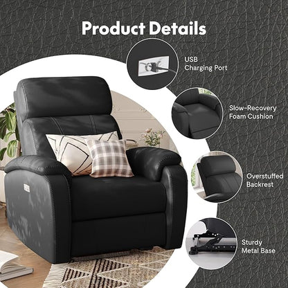FLEXISPOT X3 Power Recliner Chair, Adjustable Electric Recliner with USB Port, Thick Cushion & Padded Back, Comfortable Faux Leather Chair for Living Room Bedroom Home Theater (Black)