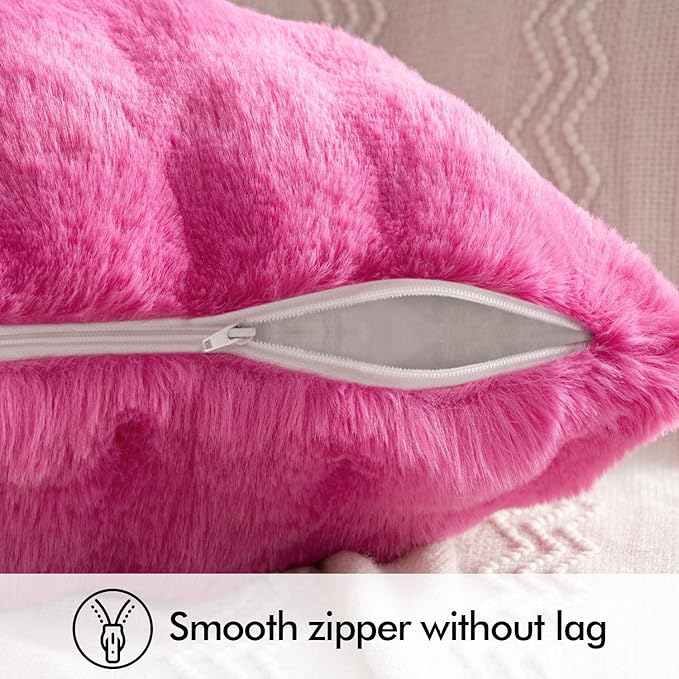 MIULEE Faux Fur Pillow Covers Thick Soft Plush Throw Pillows Luxury Home Decor for Couch Bed Bedroom Living Room Sofa,18x18 Inch Pack of 2 Hot Pink