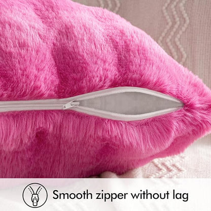 MIULEE Faux Fur Pillow Covers Thick Soft Plush Lumbar Throw Pillows Luxury Home Decor for Couch Bed Bedroom Living Room Sofa,12x20 Inch Pack of 2 Hot Pink