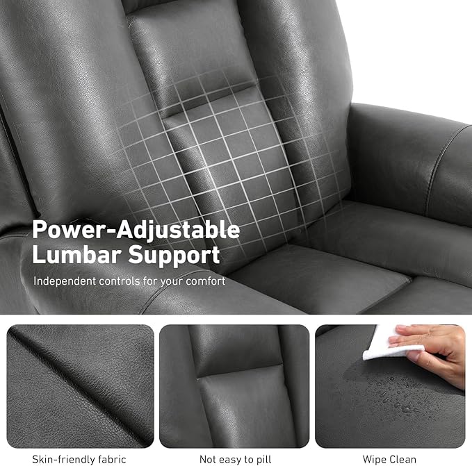 EONIX Four Motor Lay Flat Power Lift Recliner Chair for Elderly, 400lbs Electirc Lift Chair for Living Room, Independent Adjustable Lumbar Support & Headrest, Extended Footrest, Grey