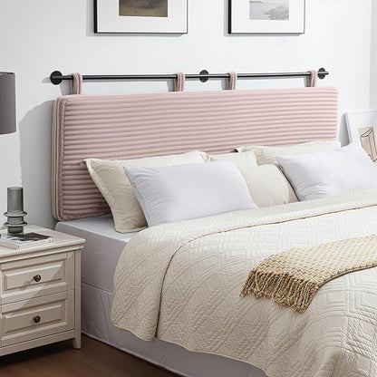 UEV King Headboard Only, Wall Mounted Hanging Upholstered Bed Head Board, Modern Vertical Channel Design of Fine Flannel, Elegant Pink Fluted Headboard for Bedroom (Pink, King Size)