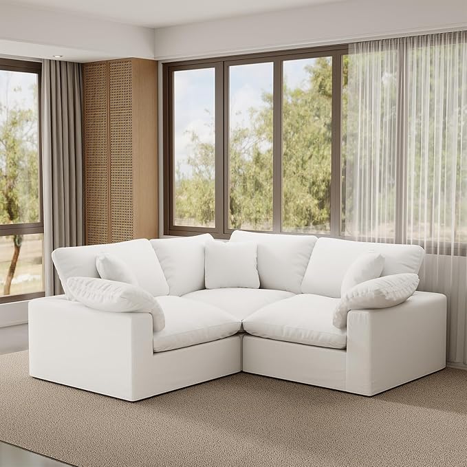 Cloud Modular Sectional Sofa,78.6" V Shape 3 Seater with Corner Down Filled Comfy Sofa,Modern Deep Seat Cloud Couch,Detachable Couch Cushion Covers for Living Room,White