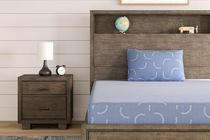 Signature Design by Ashley Full Size iKidz 7 Inch Firm Gel Memory Foam Mattress with Stretch Knit Cover & Pillow Included, Blue Ocean, Fiberglass Free, Mattress in A Box