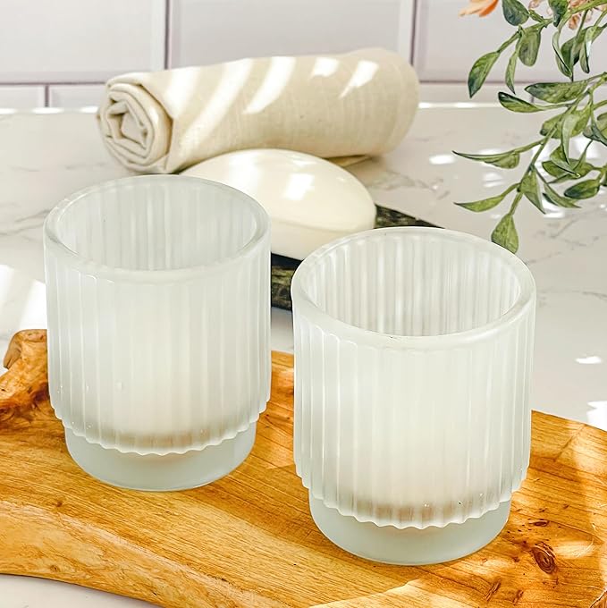 Kate Aspen Vintage Fluted Frosted Glass Tealight Votive Candle Holders (Set of 6), Rustic Decor, Boho Decorations, Shelf Decoration, Classic Look | Perfect Hostess Gift | (Pack of 6)
