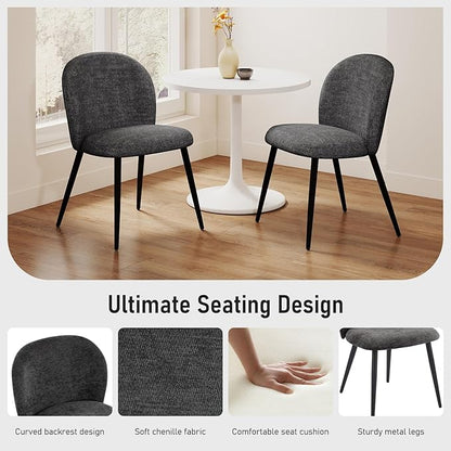 Upholstered Dining Chairs Set of 4, Modern Kitchen Side Chair with Padded Seat Comfortable Chenille Fabric Study Black Matel Legs,Desk Chair with Back for Dining Rooms, Black