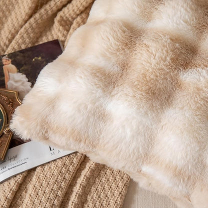 Pack of 2 Thick Plush Throw Pillow Covers Fluffy Wave Faux Fur Decorative Cushion Covers Soft Wool Pillowcase for Sofa Couch Livingroom 16x16 Inch White Beige