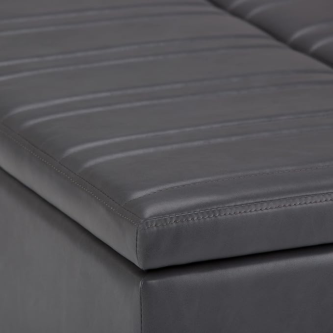 SIMPLIHOME Ellis 36 inch Wide Contemporary Square Coffee Table Storage Ottoman in Stone Grey Vegan Faux Leather, Assembled, For the Living Room and Bedroom