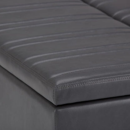 SIMPLIHOME Ellis 36 inch Wide Contemporary Square Coffee Table Storage Ottoman in Stone Grey Vegan Faux Leather, Assembled, For the Living Room and Bedroom