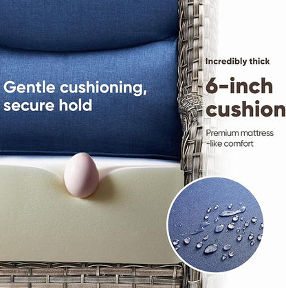 Swivel Patio Chairs sofa Set of 8 with 6" Thick Cushion - Wicker Outdoor Swivel Rocker Patio Chair ,Sofa/Glass coffee table, High Back Comfortable Outdoor Glider Chairs - Gery Wicker | Blue Cushions