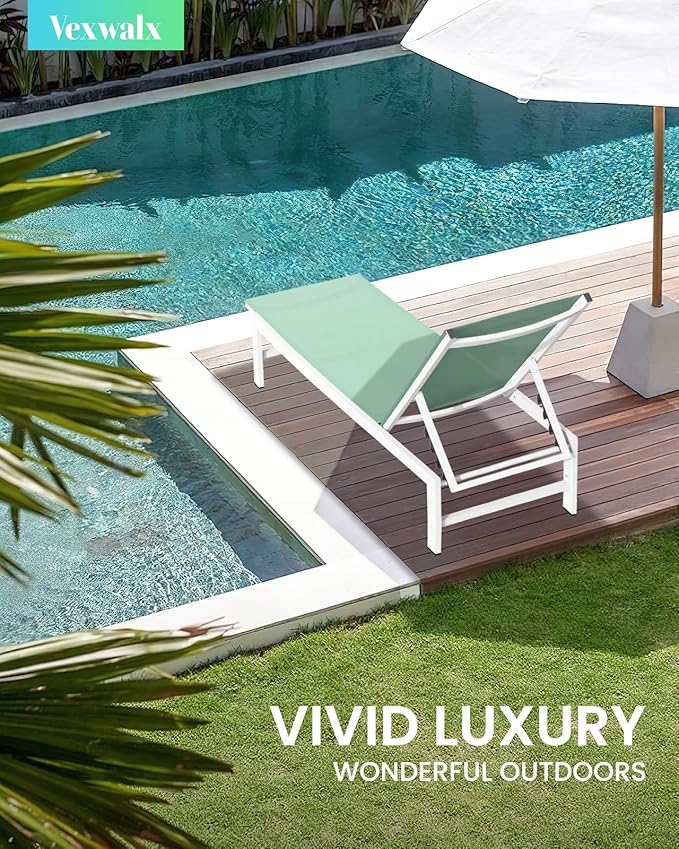 Outdoor Lounge Chairs for Pool, Aluminum Chaise Lounge Chairs with 5-Position Recliner, Patio Lounge Chair for Backyard, Poolside, Deck, Lawn, Light Green