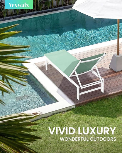 Outdoor Lounge Chairs Set of 2 for Pool, Aluminum Chaise Lounge Chairs with 5-Position Recliner, Patio Lounge Chair for Backyard, Poolside, Deck, Lawn, Light Green