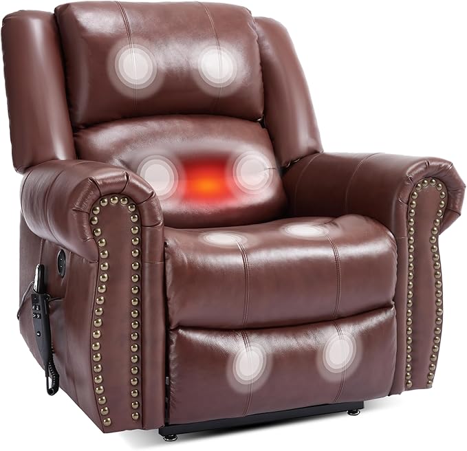 Recliner Chairs for Adults, Oversized Bedroom Chair with Massage, Sofa Chair Home Theater Seating with Lumbar Support, Lift Chair for Elderly, Nursery Chair for Living Room (Genuine Leather)