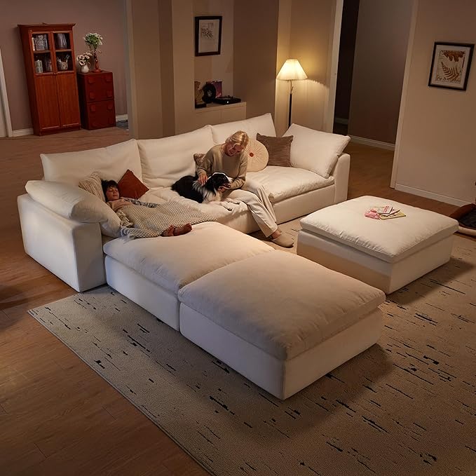 Modular Sectional Sofa, 110.2" L Shaped Modern Sofa Modular Sectional Cloud Couch with Ottoman, Modern Cloud Sectional Couches for Living Room, Deep Seat Sofa with Washable Cover