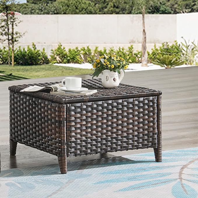 HUMMUH 4 Piece Outdoor Patio Furniture Set Wicker Conversation Bistro Set Swivel Rocker Chairs with 2pcs Ottomans for Backyard, Porch, Balcony
