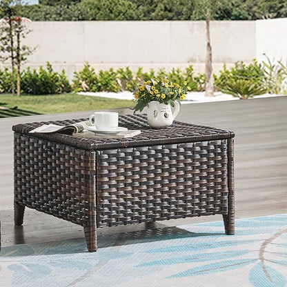 HUMMUH 4 Piece Outdoor Patio Furniture Set Wicker Conversation Bistro Set Swivel Rocker Chairs with 2pcs Ottomans for Backyard, Porch, Balcony