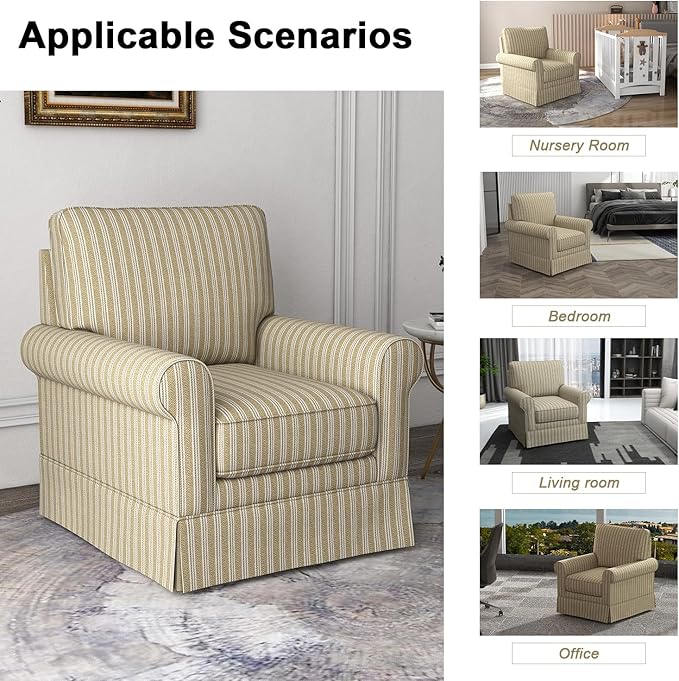 INZOY Swivel Accent Chair Set of 2, Mid Century Modern Reading Chair, Upholstered Swivel Square Chair for Living Room Bedroom Small Spaces, Fully Assembled, Brown Stripe