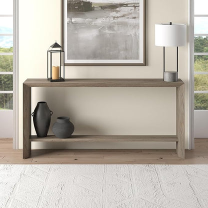 Henn&Hart 64" Wide Rectangular Console Table in Antiqued Gray Oak, for Home, Living Room, Bedroom, Entertainment Room, Office