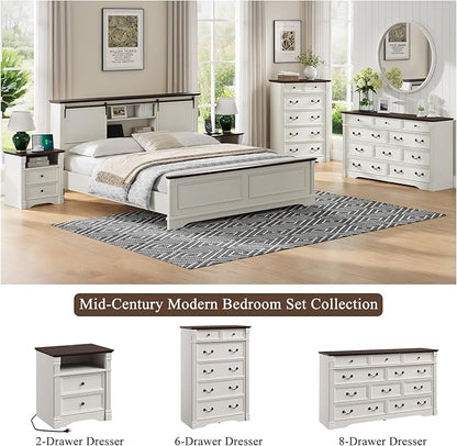Yaamizz 60" Wide 10 Drawer Dresser Storage for Bedroom, Farmhouse Dresser with Wood Pilasters & Metal Handles, Drawer Organizer for Bedroom, Vintage Design, Hallway, White