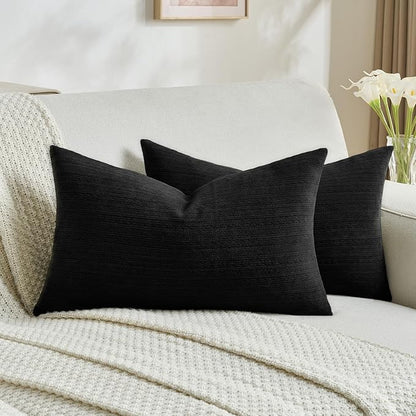FUTEI Black Decorative Throw Pillow Covers 12x20 Inch Set of 2,Soft Cozy Wheat Ear Striped Patterns Lumbar Pillow Cases,Modern Home Decor for Couch Bed Living Room