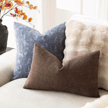Foindtower Pack of 2 Soft Textured Chenille Throw Decorative Pillow Covers Lumbar Accent Solid Cushion Cover Cozy Neutral Farmhouse Pillow Case for Couch Sofa Bedroom Living Room 12x20 Inch, Chocolate