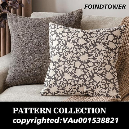 Foindtower Set of 2 Decorative Neutral Floral Throw Pillow Covers Accent Farmhouse Cushion Covers Boho Vintage Pillowcase for Couch Sofa Bedroom Living Room Home Decor,22×22 Inch,Rustic Gray