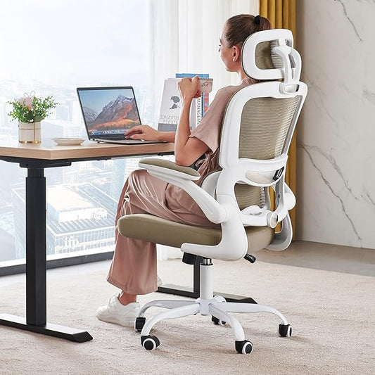 TRALT Office Chair Ergonomic Desk Chair, 330 LBS Home Mesh Office Desk Chairs with Wheels, Comfortable Gaming Chair, High Back Office Chair for Long Hours (Khaki)