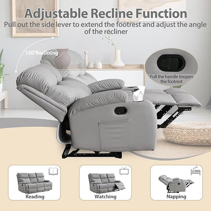Manual Recliner Sofa Set Anti-Scratch 3 Seats Reclining, Sofa Couches with Side Pocket and Cupholders Wall Hugger Leather Couch for RV Living Room Home Theater Bedroom Apartment